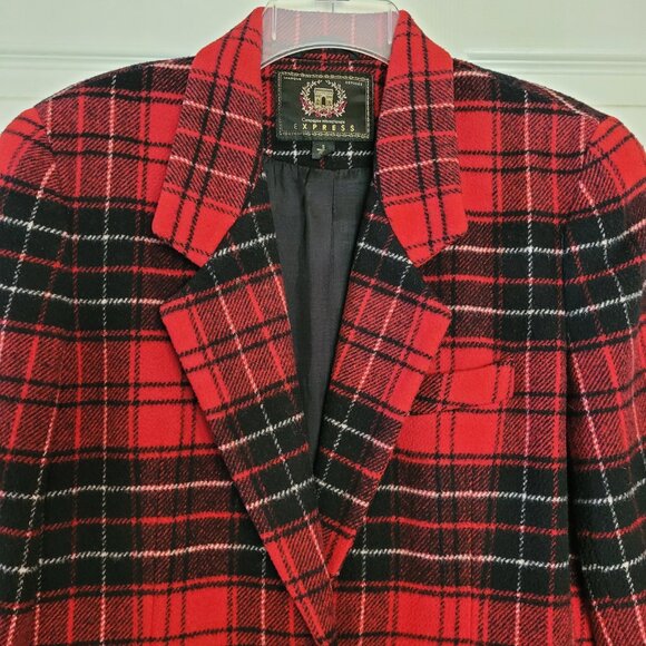 Express Vintage Plaid Wool Blend Blazer Jacket - Picture 3 of 8